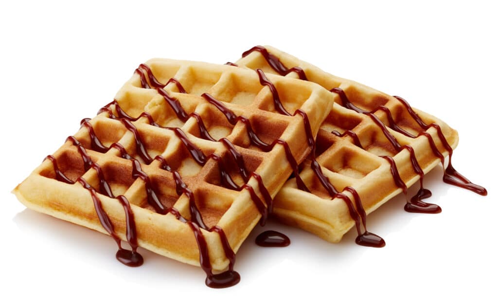 Belgian,Waffles,With,Chocolate,Sauce,Isolated,On,White,Background